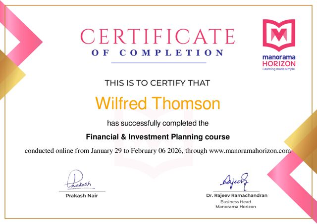 Financial and Investment Planning course certificate of completion