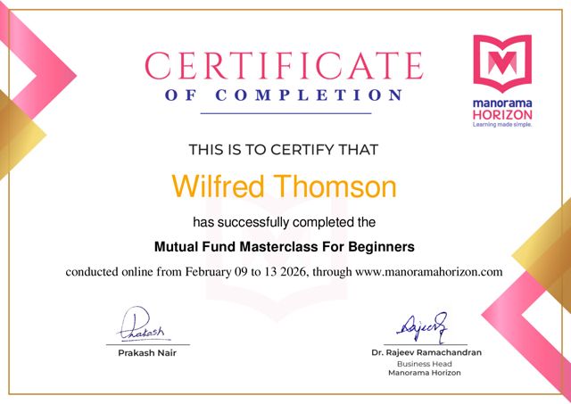 Mutual Fund Masterclass certificate of completion