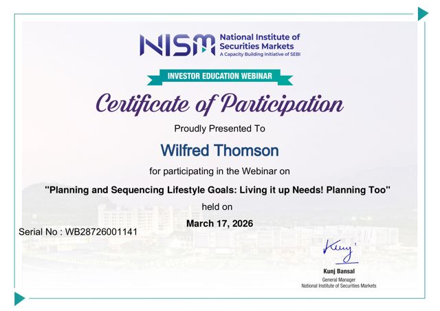 NISM investor education webinar participation certificate